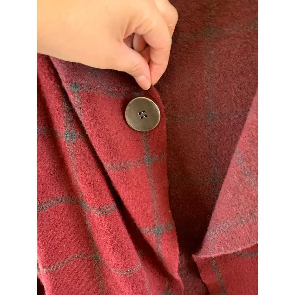 Jones & Co Women’s Windowpane Plaid Sweater Jacket Red & Grey Size M